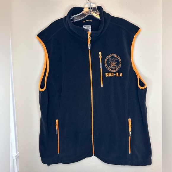 NRA-ILA Men’s Fleece Zip Up Vest Size XXL Black Orange - Picture 1 of 6